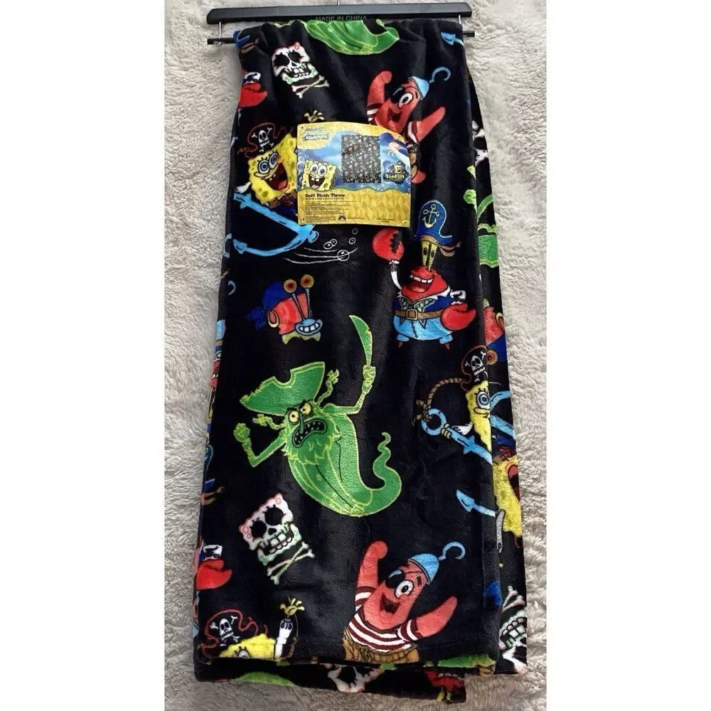 Spongebob Squarepants Movie Throw‎ Blanket 50”X 70” Pirate Davy Jones Black NEW